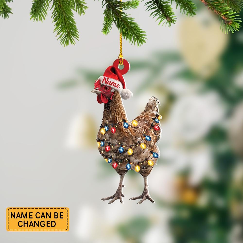Discover Personalized Hen And Hat Light Christmas Ornament, Hen Christmas Ornament Decor, Gift For Animal Lovers