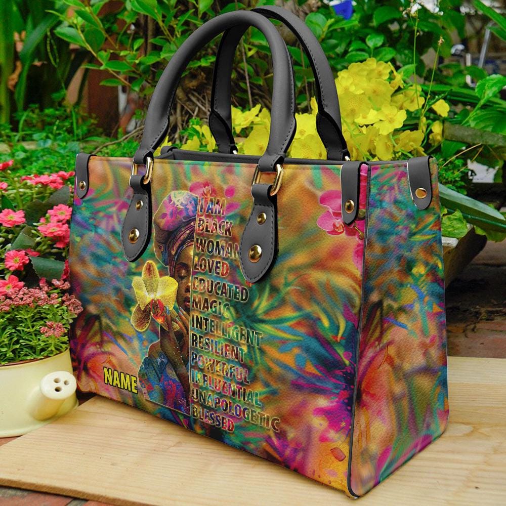 Discover Custom Black Women Leather Handbag, Afro Woman Bag, Mother Day Tote Bag For Black Mom, Melanin African Unapologetically Blessed