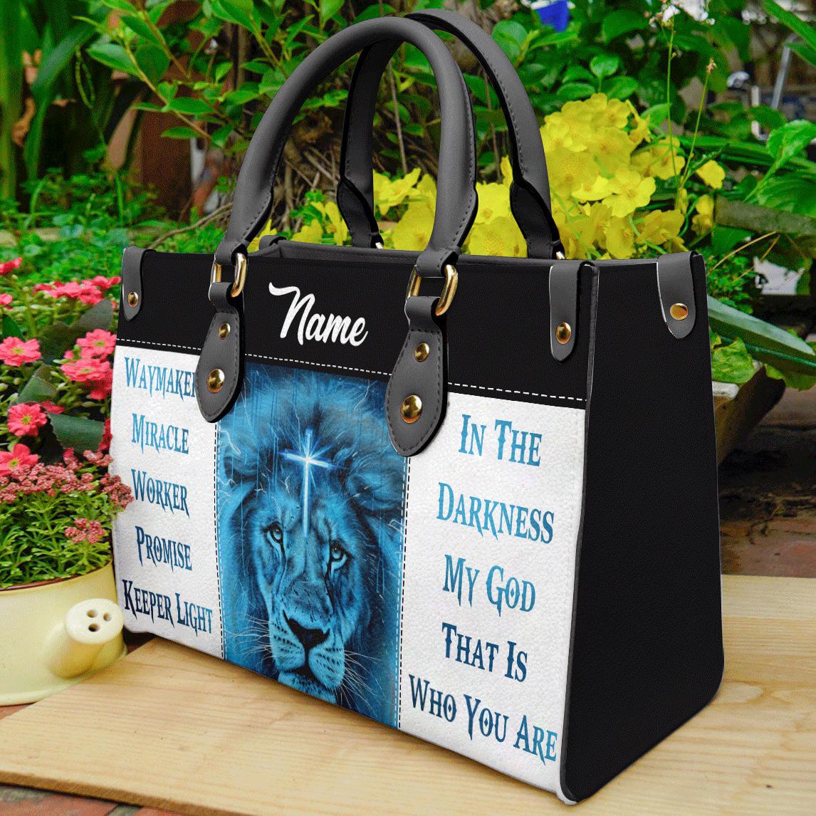 Discover Personalized Cross Lion Face Leather Handbags For Women, Mothers Day Gifts For Women, Way Maker Bible Verse Christian Gifts