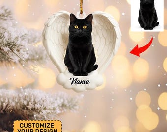 Personalized Black Cat In Angel Wings Christmas Ornament, Cat Memorial Ornament Gift, Pet memory Keepsake, Loss Of Pet Gift ID-1014-UUPU