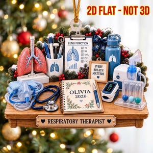 Adorno navideño personalizado para terapeuta respiratorio en 2D, adorno navideño RT con nombre personalizado, regalo para terapeuta respiratorio, decoración RT 2026 NTH-ao721