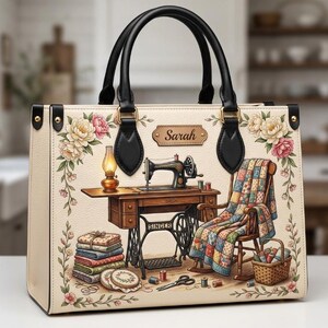 Bolso de cuero personalizado con forma de máquina de coser, regalo para amantes de la costura, regalo para costureras, bolso de costura vintage para el Día de la Madre NTH