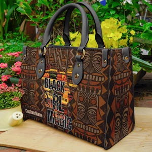 Sacs afro personnalisés pour femme, Sac à main en cuir noir pour femme, Sac fourre-tout fête des mères pour fille noire magique, Sacs afro-américains mélanine ID-0416-XCKO