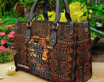 Custom Afro Woman Bags, Black Women Leather Handbag, Mother&#39;s Day Tote Bag For Black Girl Magic, Melanin African American Bags ID-0416-XCKO