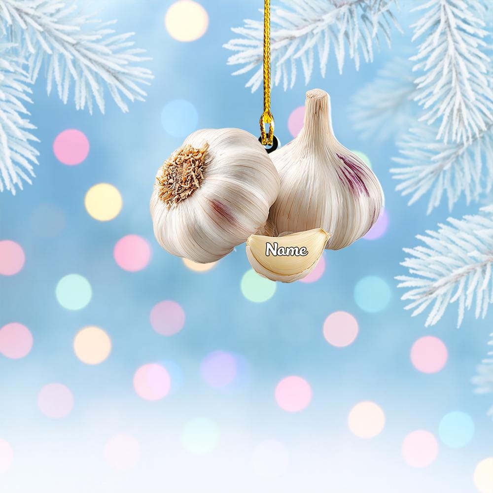 Discover Personalized Garlic Christmas Ornament, Kitchen Holiday Decor, Gift for Foodies & Vegetable Lovers, 2D Flat Garlic Ornament
