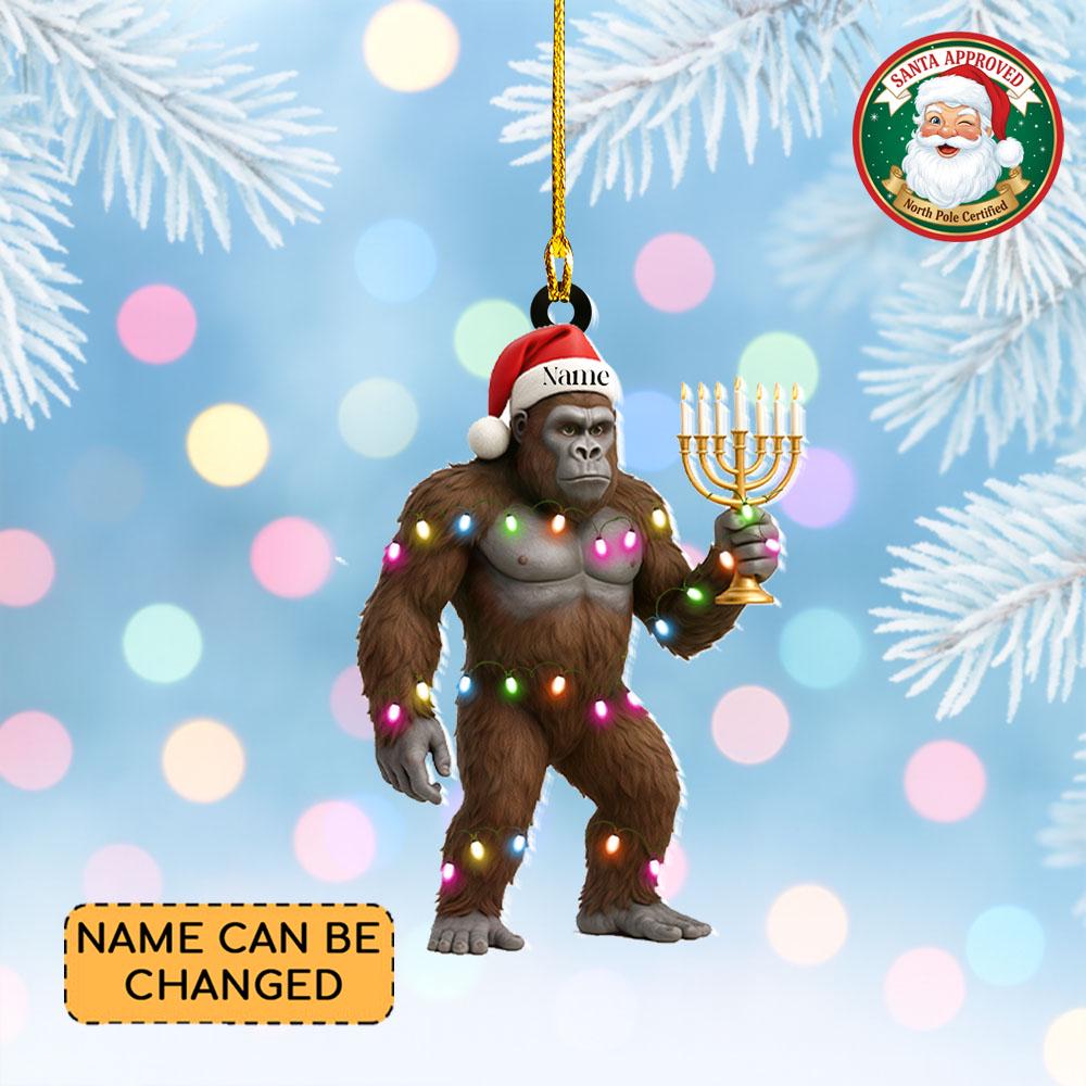 Discover Personalized Bigfoot And Hat Christmas Ornament, Bigfoot Flat 2D Ornament Decor, Bigfoot Lovers Ornament, Bigfoot Xmas Ornament Gift