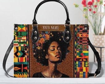 Custom Name African American Leather Handbags,Afro Women Gift, Black Mom Magic Shoulder Bag, Afro Woman Bags, Mother's Day Gift ID-0416-HVYV