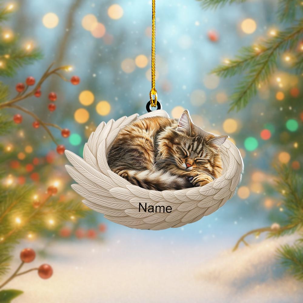 Discover Personalized Maine Coon Cat Sleeping Angel Wings Ornament, Maine Coon Cat Christmas Ornament Decor, Cat Flat 2D Ornament, Cat Xmas Gift
