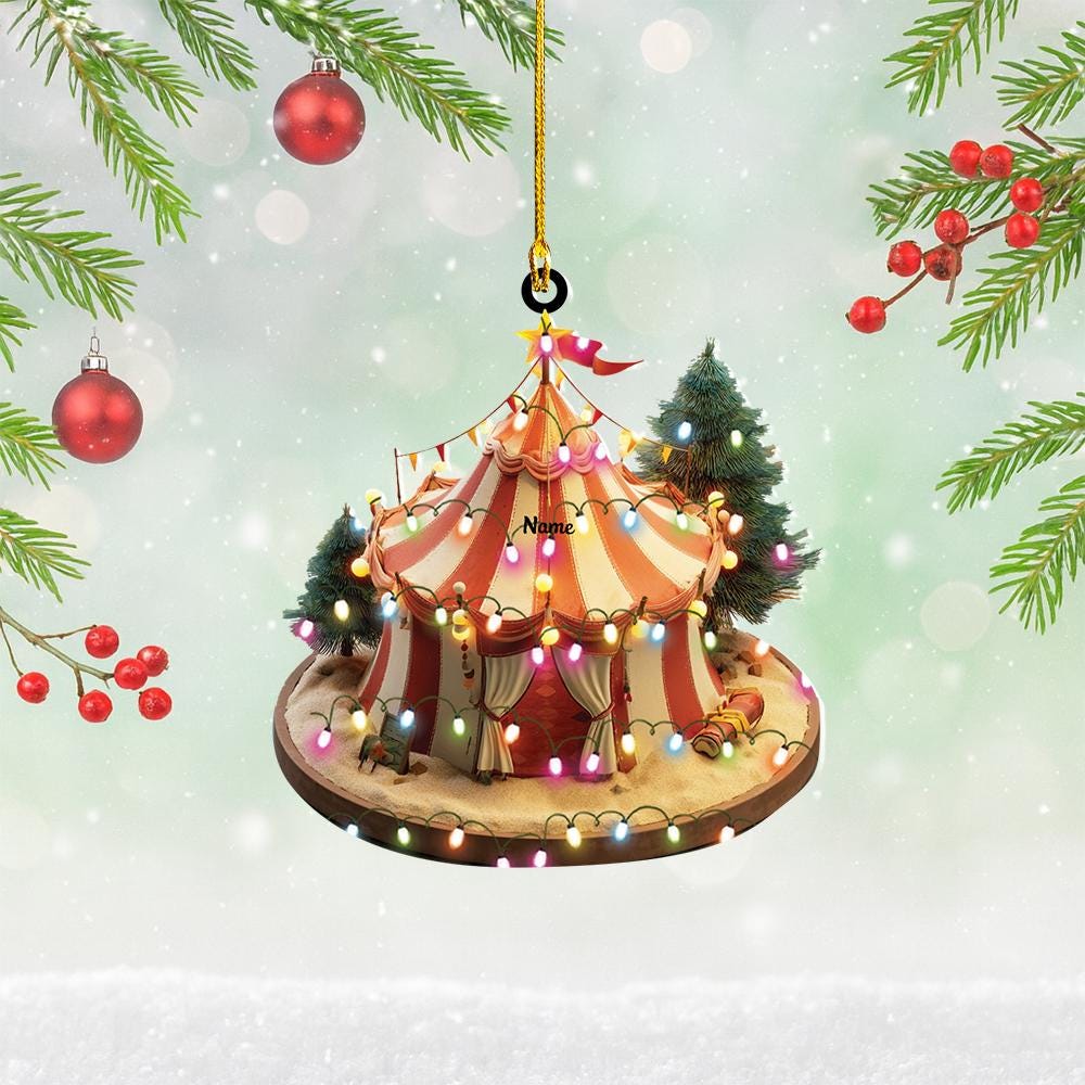 Discover Personalized Circus Tent Christmas Ornament, Circus Flat 2D Holiday Tree Decor, Carnival Theme Ornament, Circus Tent Ornament Gift