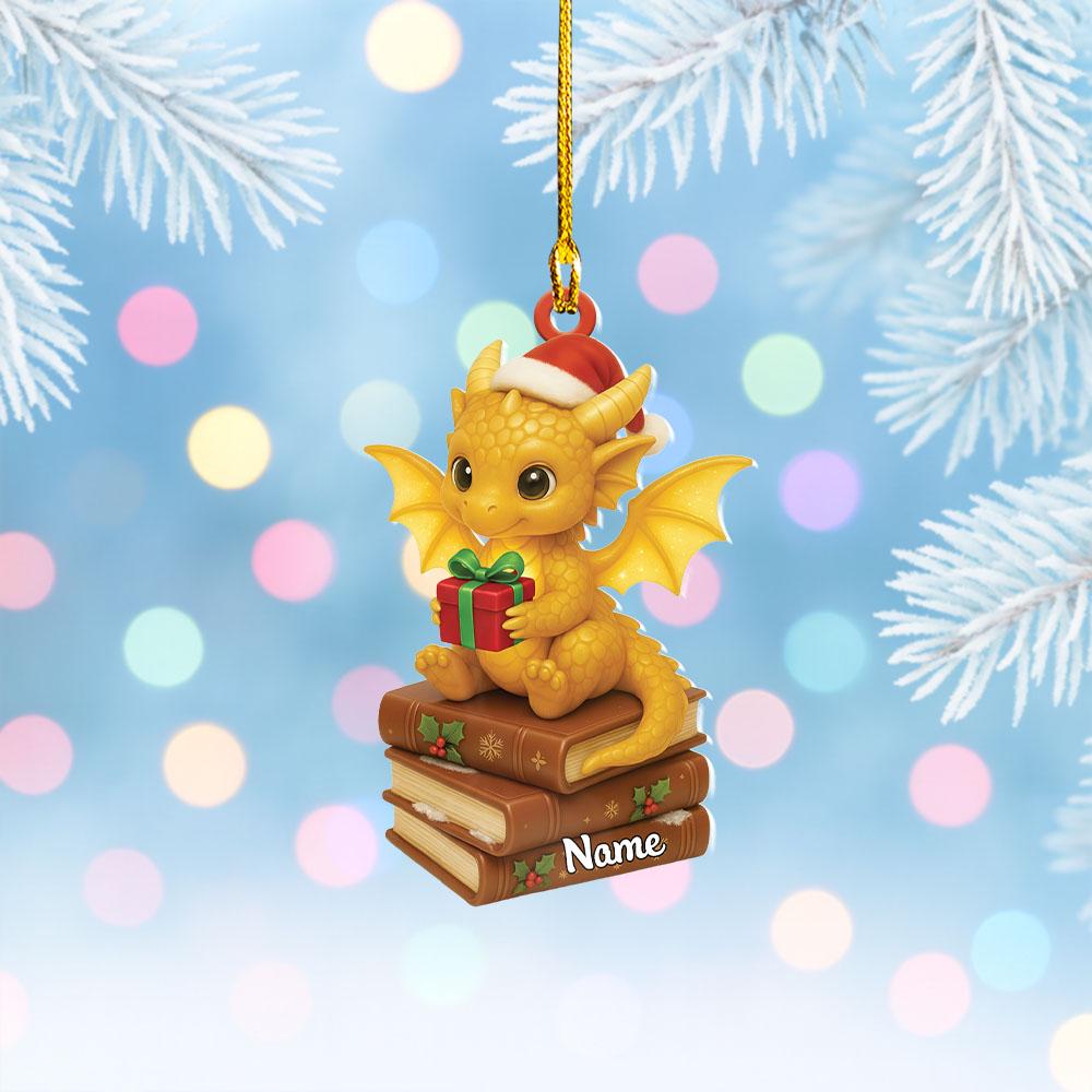 Discover Personalized Dragon Books Christmas Ornament, Dragon Sitting On Books Ornament, Books Lovers Ornament, Bookworm Ornament Gift