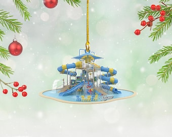 Personalized Aqua Park Water Slides Christmas Ornament, Waterpark Ornament, Pool Water Slide Ornament, Swimming Pool Ornament Thdso-1719