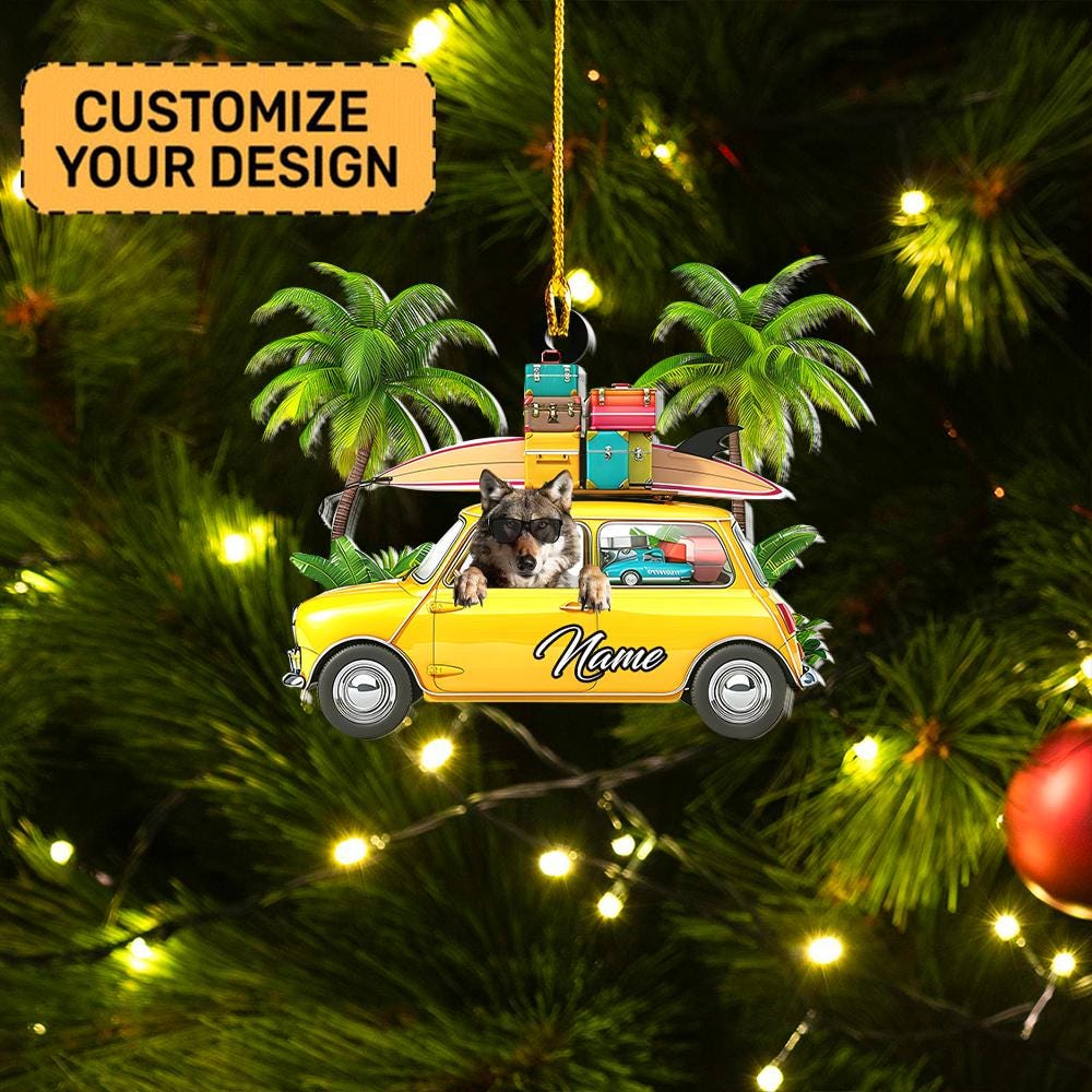 Discover Personalized Wolf Summer Travel Car Ornament, Wolf Decor Ornament, Wolf Travel Hanging Decor, Wolf Holiday Ornament Gift
