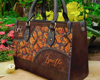 Personalized Monarch Butterflies PU Leather Handbag For Women- Shoulder Bag- Butterfly Tote Bag For Monarch Butterflies Lovers Gift Umds3-1
