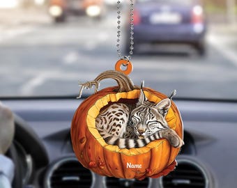 Personalized Lynx Pumpkin Halloween Ornament, Lynx Ornament Gift, Lynx Flat Halloween Ornament, Lynx Car Ornament ID-0806-BDDX