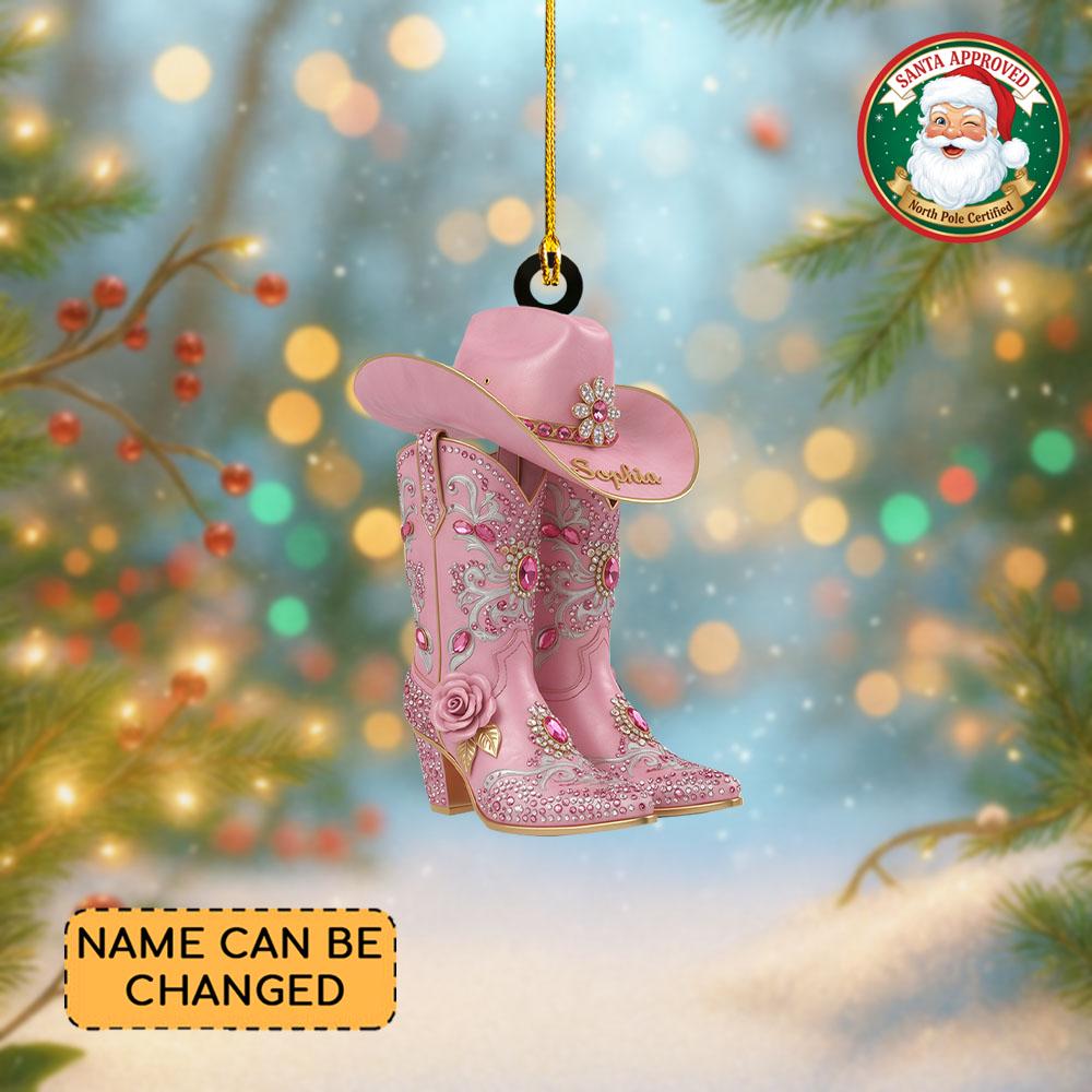 Discover Personalized Pink Cowgirl Boots Ornament, Cowgirl Christmas Ornament, Western Style Gift for Cowgirl 2025, Country Rustic Decor