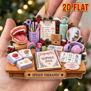 Adorno navideño personalizado para logopeda (2D plano), adorno navideño personalizado con nombre para logopeda, regalo para logopedas, decoración para logopedas (2026 NTH-ao720)