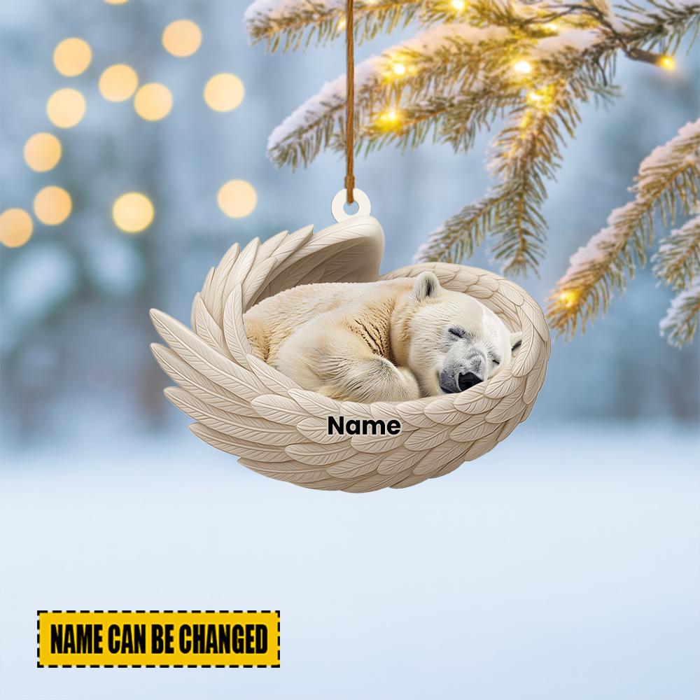 Discover Personalized Polar Bear Sleeping Angel Wings Ornament, Polar Bear Christmas Ornament Decor, Bear Xmas Gift