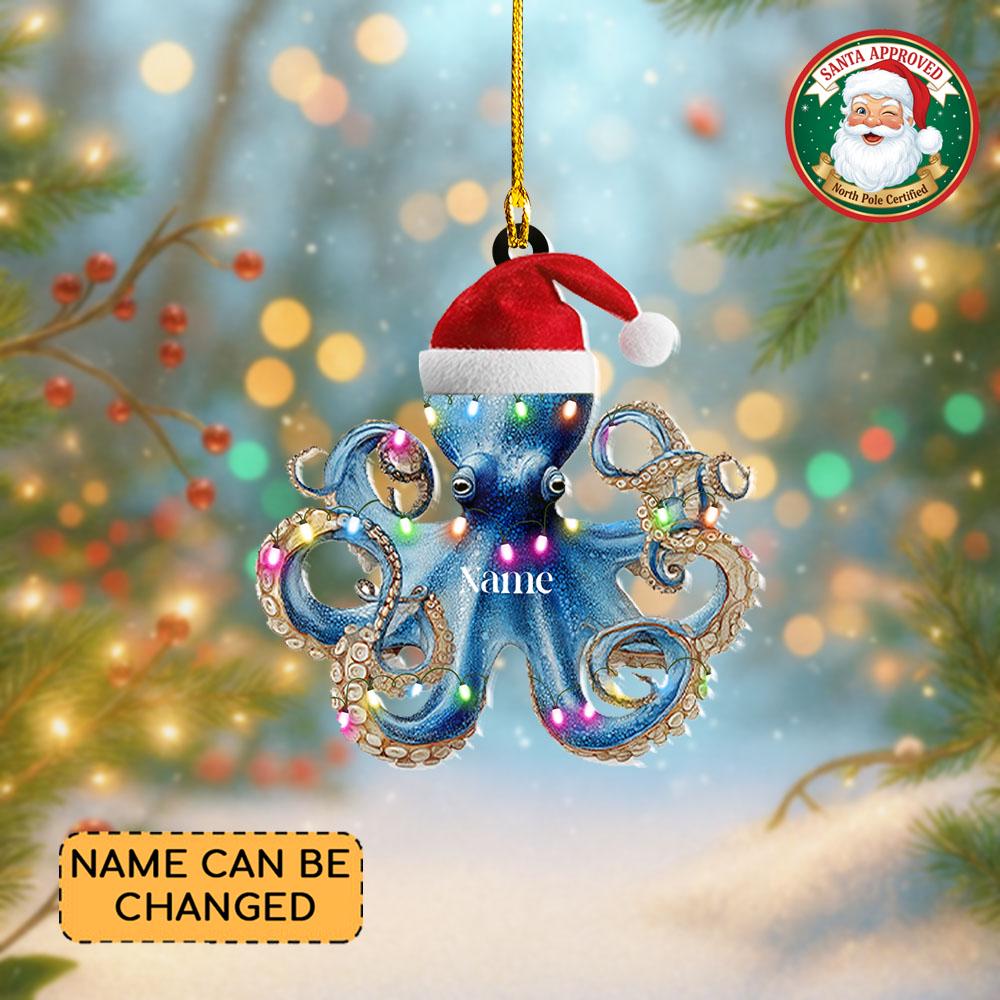 Discover Personalized Blue Octopus Christmas Ornament, Flat 2D Nautical Ocean Sea Animal Decor, Octopus Xmas Tree Decoration, Octopus Lovers Gift