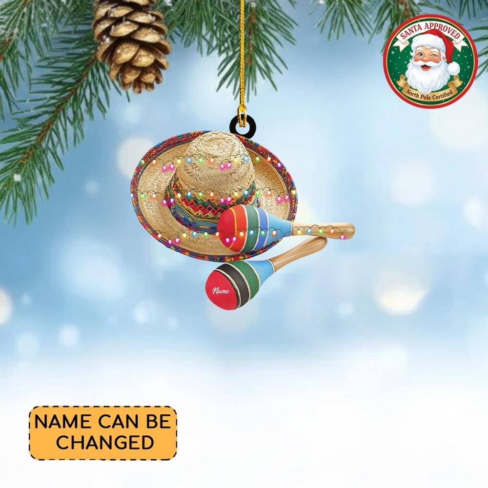 Discover Personalized Mexican Sombrero Maracas Christmas Ornament, Mexican Ornament Gift, Latina Ornament Gift, Mexican Cultural Heritage