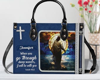Custom Name Jesus Women’s Leather Handbag With Handle, Christian Bags For Women, Religious Gifts, Handbag Gift For Jesus Lovers ID-0416-WONJ