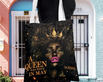 Personalized Mama Black Woman Leather Handbag, Mother's Day Gift, Custom Month Tote Bag Gift For Black Mom, African Mom Bag ID-0408-UMGR