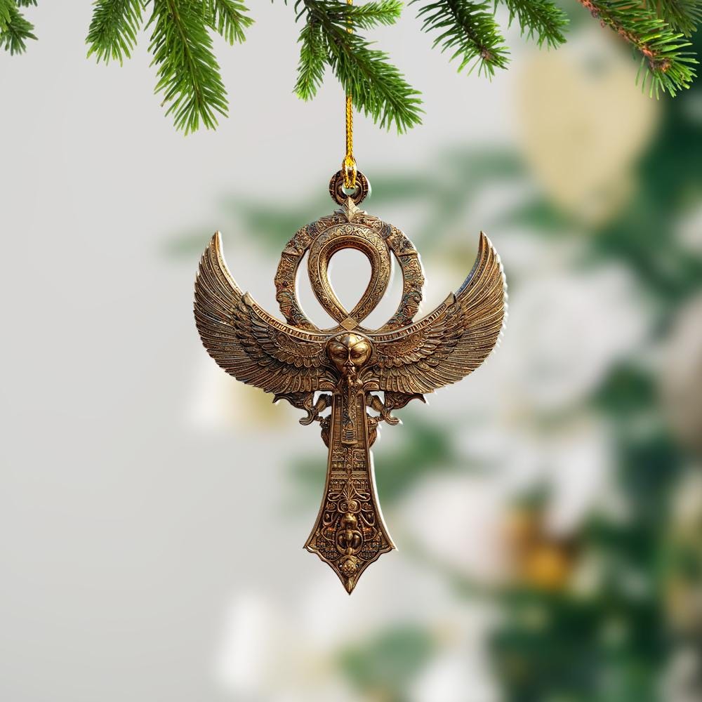 Discover Egyptian Ankh Cross Christmas Ornament, Winged Key of Life Xmas Tree Decoration, Ancient Egypt Symbol Holiday Gift