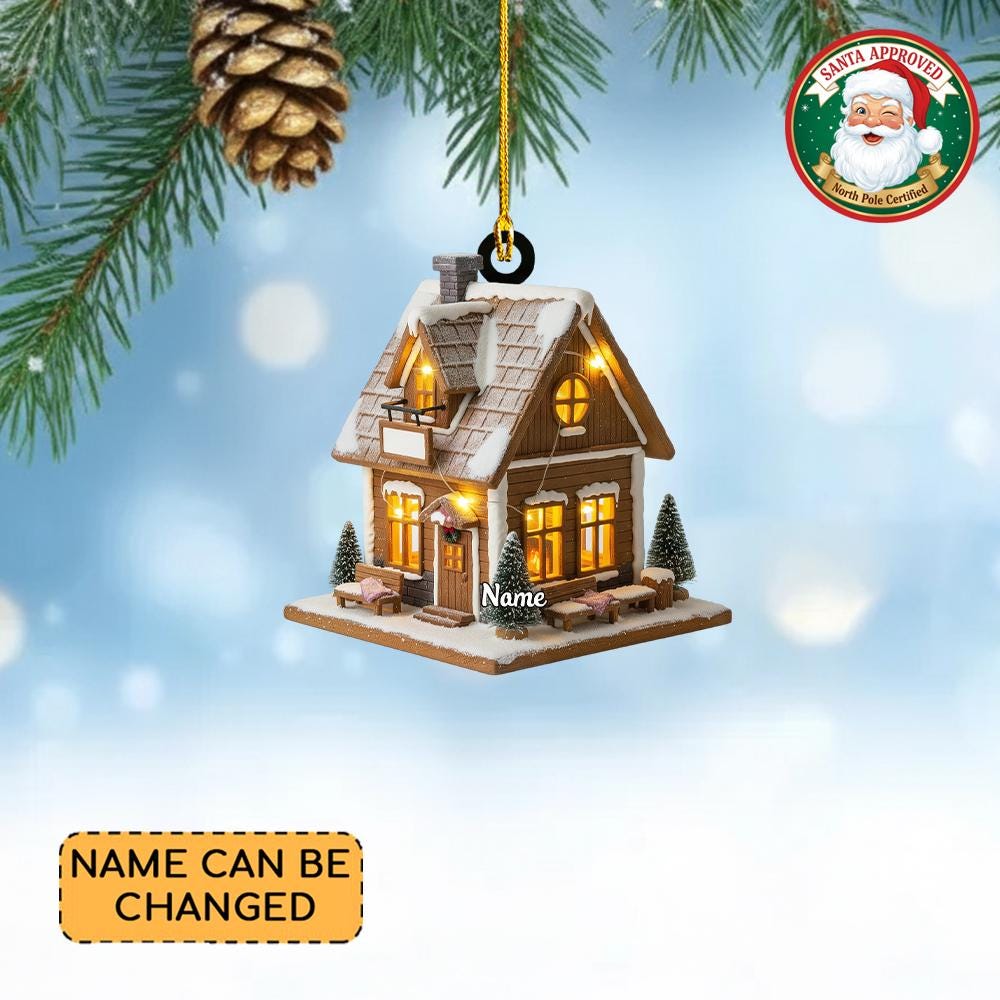 Discover Personalized Winter Cottage Christmas Ornament, Cozy Village, Fantasy House Front Door Keepsake, Storybook Fairy Cottage Ornament