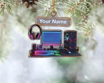 Personalized PC Gaming Setup Christmas Ornament, Holiday Pc Gamer Gift, Rgb Computer Setup Xmas Decor, Gaming Computer Ornament ID-1022-IBEH