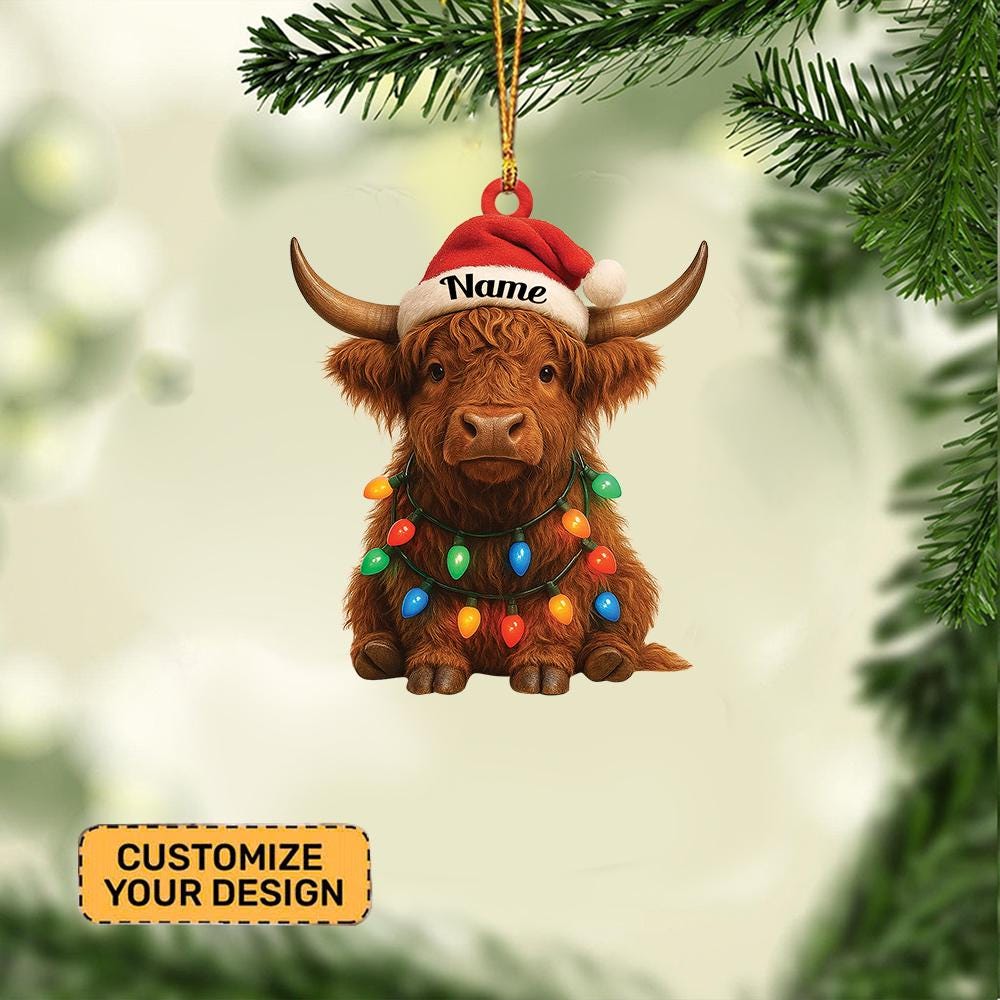 Discover Personalized Highland Cattle Christmas Ornament, Highland Cow 2D Flat Hanging Ornament, Farm House Xmas Decor, Cow Lovers Gift