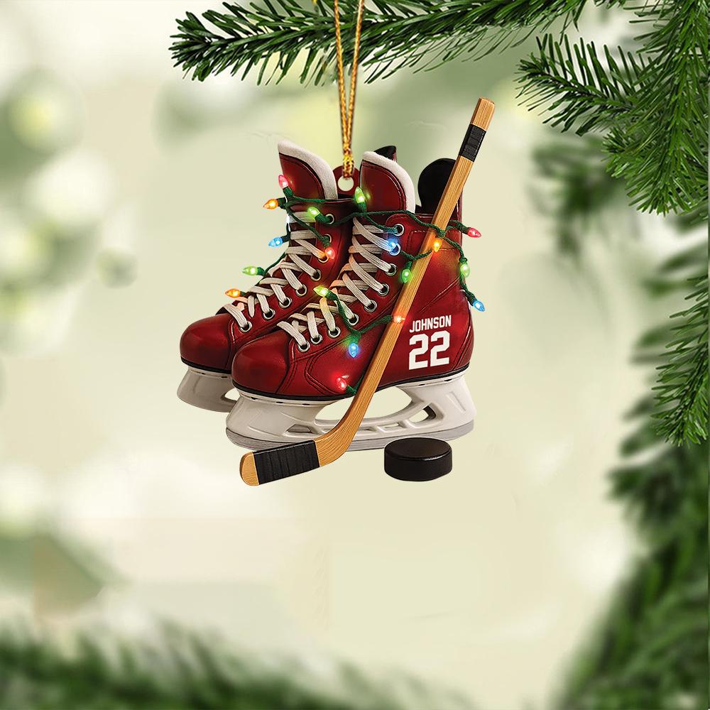 Discover Personalized Ice Hockey Skates 2D Flat Ornament, Hockey Lovers For Christmas Gift, Hockey Skates Ornament for Players
