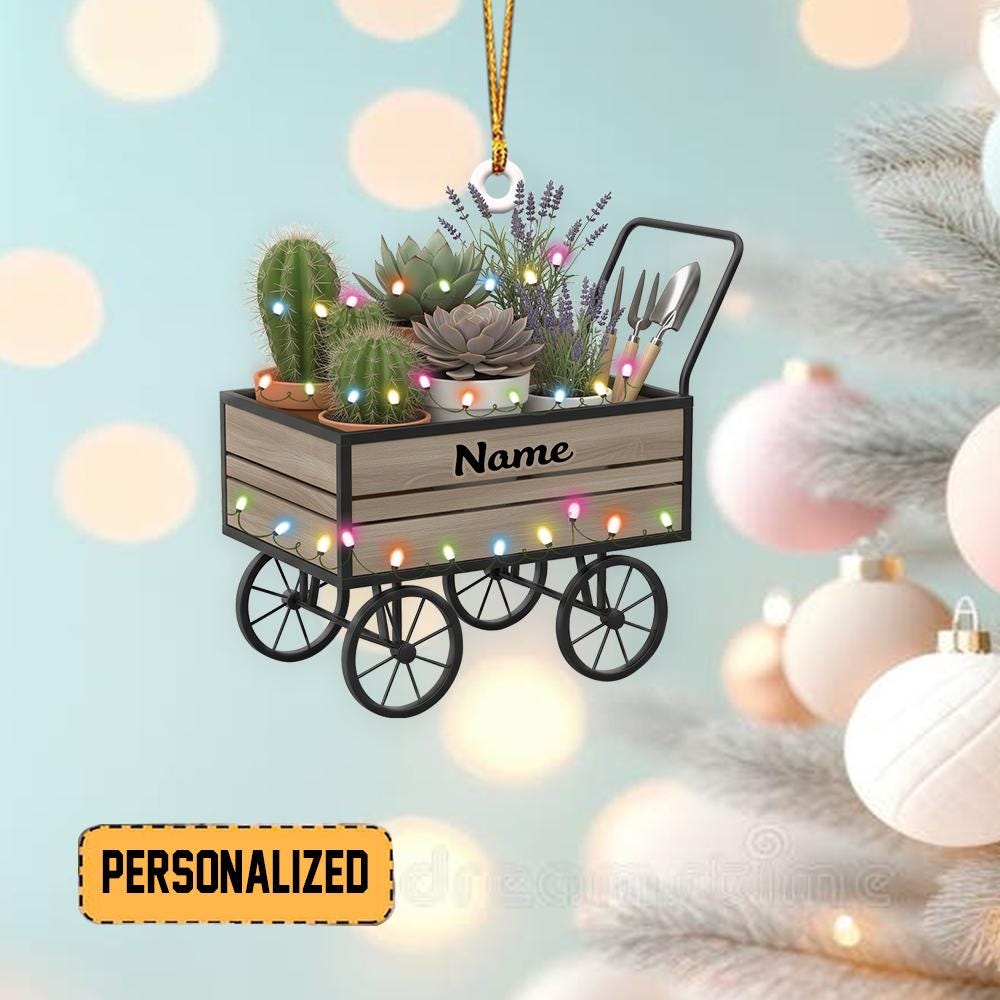 Discover Personalized Gardening Cart Christmas Ornament, Planting Ornament, Gardening Ornament, Gardener Ornament, Wheelbarrow Flowers