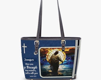 Custom Name Jesus Women’s Leather Tote Bag, Christian Bags For Women, Religious Gifts, Shoulder Bag Gift For Jesus Lovers ID-0416-WONJ