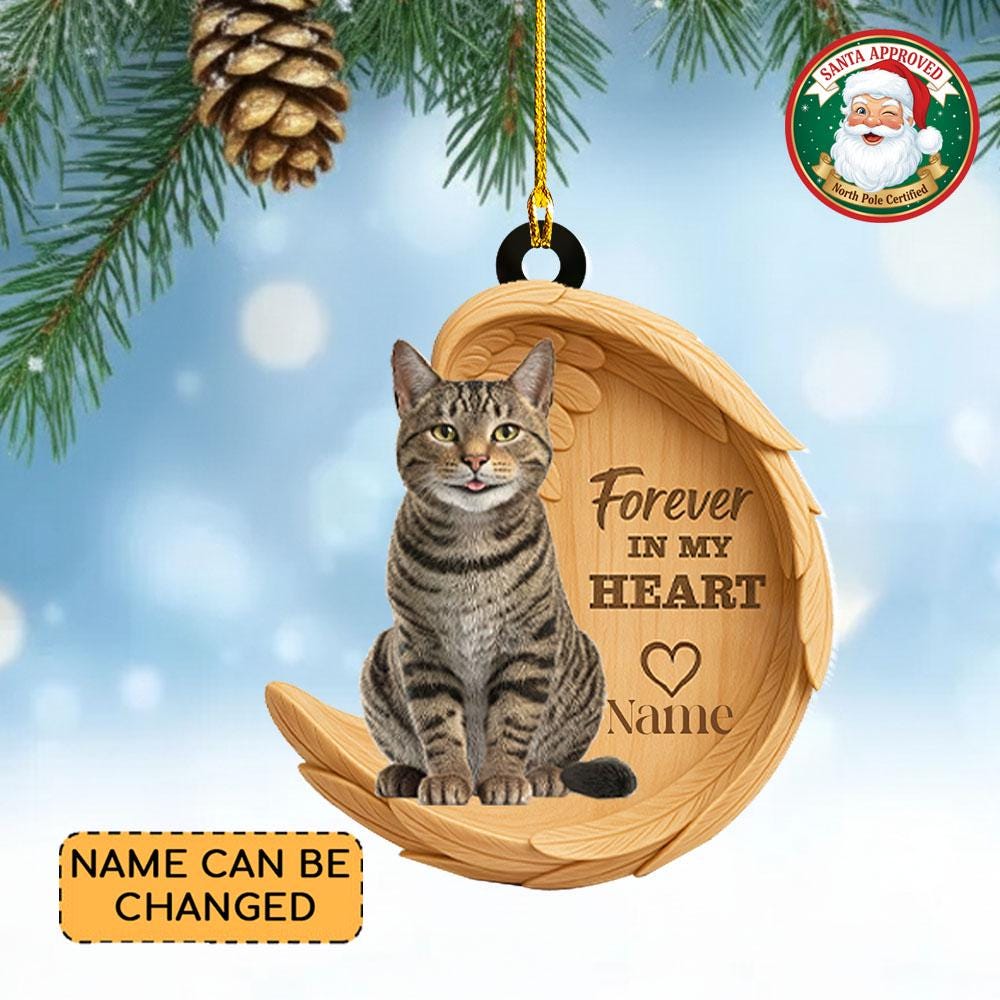Discover Personalized Tabby Cat Angel Wings Ornament, Cat Forever In My Heart Christmas Ornament Decor, Cat Car Ornament, Cat Xmas Gift