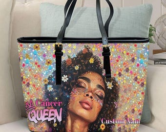 Afro Art Woman Bag, Personalized Black Women Leather Tote Bag, Mothers Day Tote Bag For Black Mom, Melanin African American Bag ID-0416-FCDB