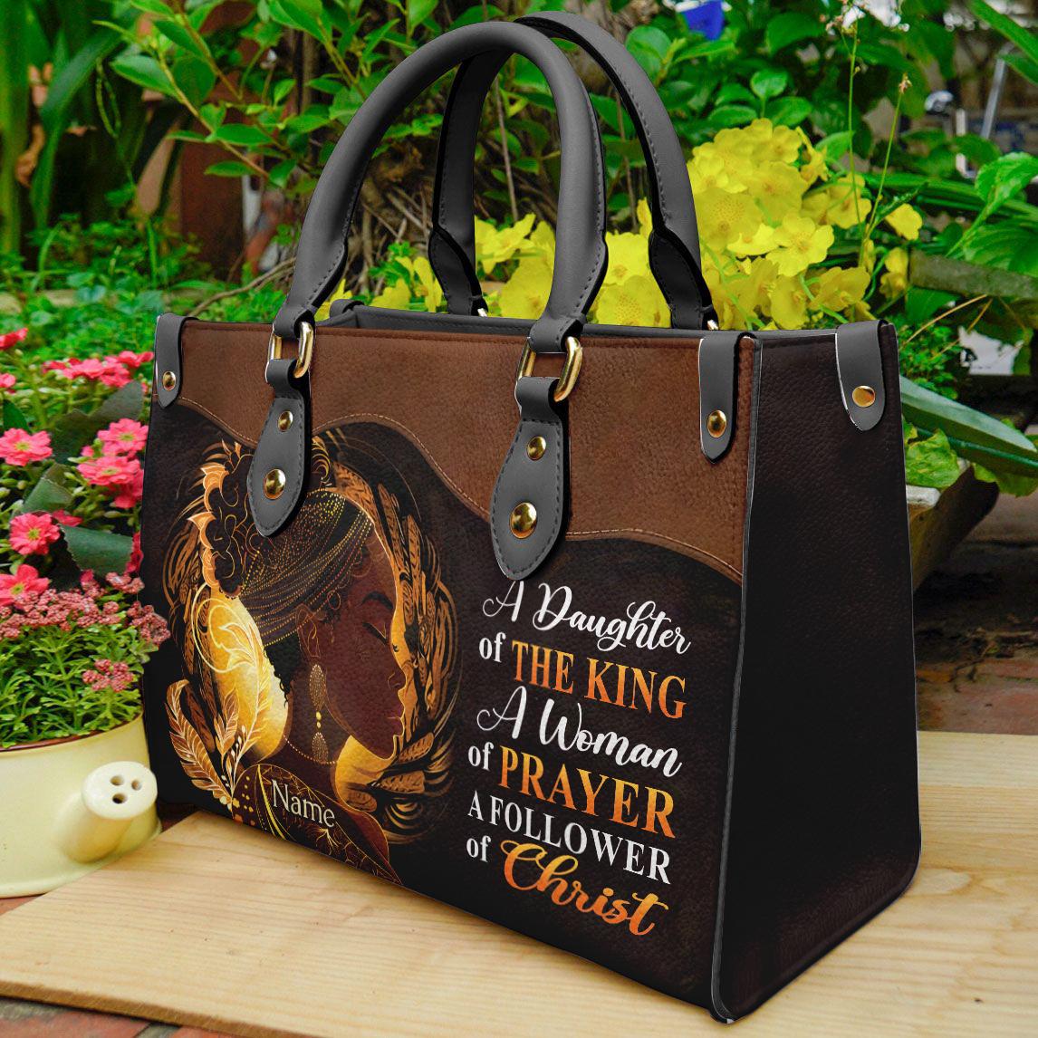Discover Personalized Leather Handbag For African American Women, Black Mom Child Of God Warrior Tote Bag, Religious Mothers Day Gift