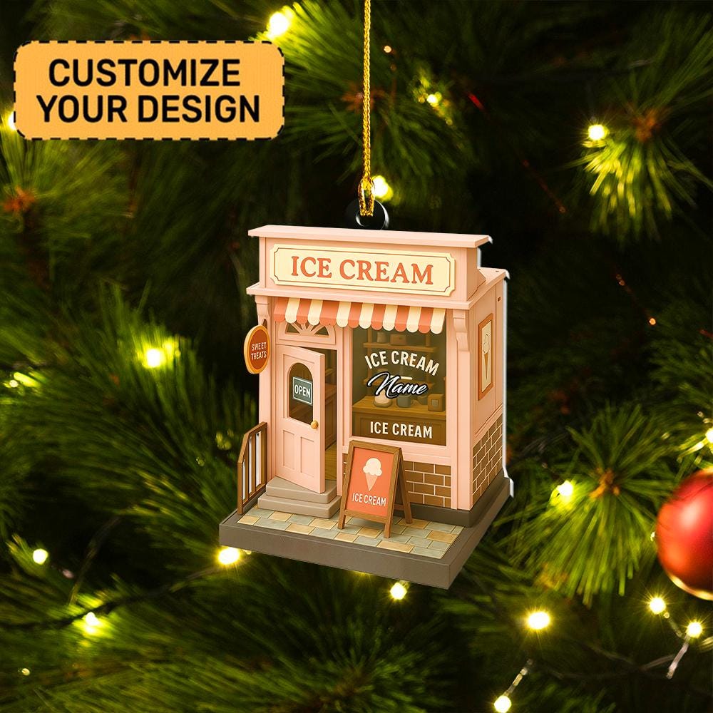 Discover Personalized Ice Cream Parlor Christmas Ornament, Ice Cream Christmas Ornament, Ice Cream Ornament Gift, Ice Cream Shop Ornament