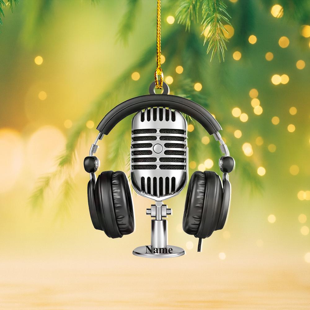 Discover Personalized Microphone Radio Christmas Ornament, Microphone Flat 2D Ornament for Podcast Host, Singers, Radio Studio Xmas Hanging Decor