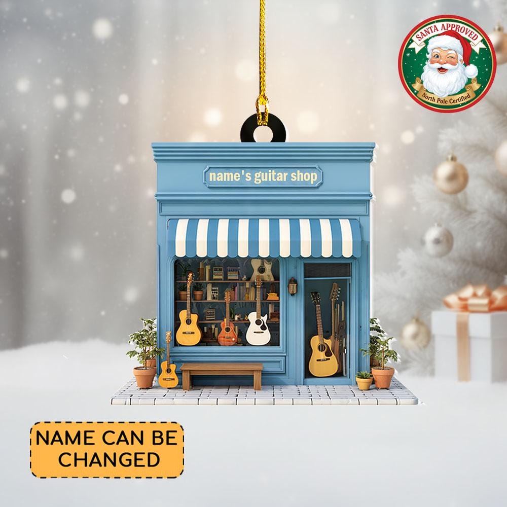 Discover Personalized Guitar Shop Christmas Ornament, Music Store Flat 2D Ornament, Guitar Store Ornament Decor, Musician Music Lovers Ornament