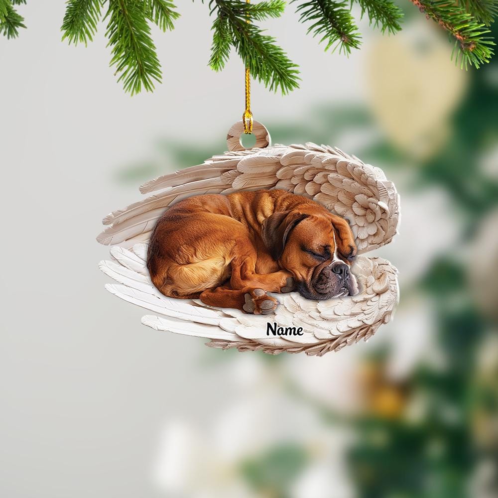Discover Personalized Boxer Dog Sleeping Angel Wings Ornament, Boxer Dog Christmas Ornament, Dog Car Ornament, Dog Xmas Gift
