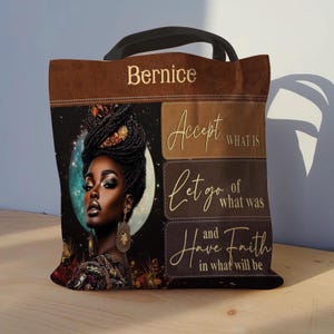 Sac fourre-tout personnalisé pour femme afro-américaine, sac Reine noire Have Faith in What will be woman, cadeau religieux fête des mères ID-0408-QRJY