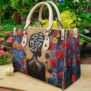 Bolso "Dios dice que soy afro", bolso de mano de cuero negro personalizado para mujer, bolso de mano para el Día de la Madre para mamás afroamericanas, regalo afroamericano ID-0416-3GEE