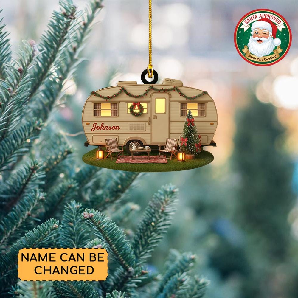 Discover Personalized Travel Trailer Camper Christmas Ornament, Camping Christmas Ornament, Campsite Flat 2D Ornament Gift, Camper Ornament Decor