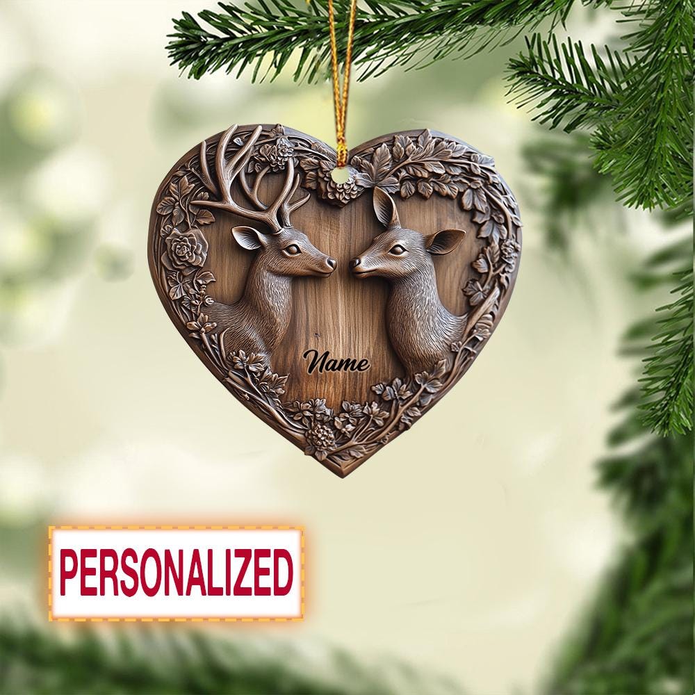Discover Personalized Deer Couple Christmas Ornament, Deer Ornament Gift, Hunter Ornament Gift, Wild Deer Ornament, Deer Family Ornament