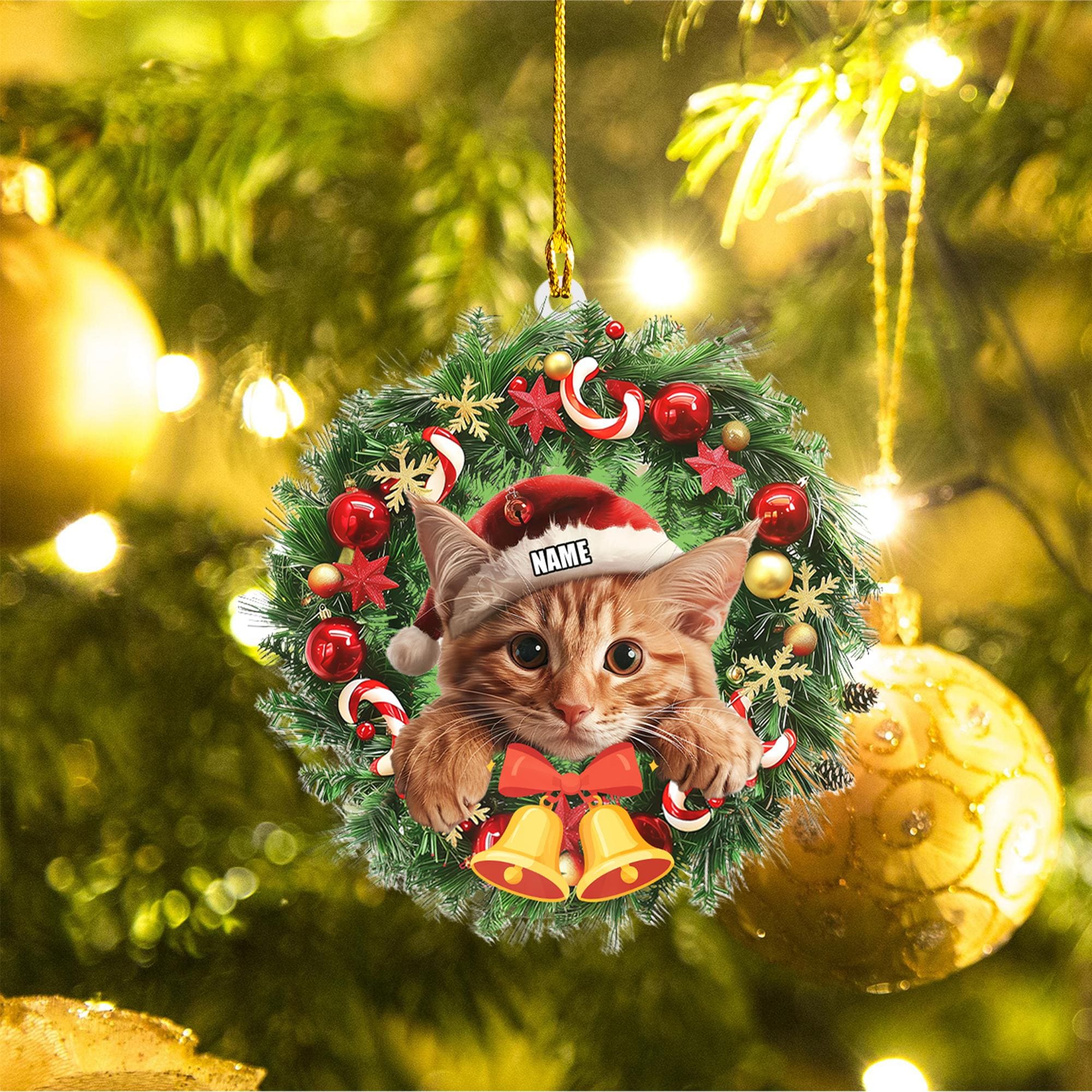 Discover Personalized Orange Cat Christmas Wreath Ornament, Orange Cat Christmas Ornament, Orange Cat Car Ornament