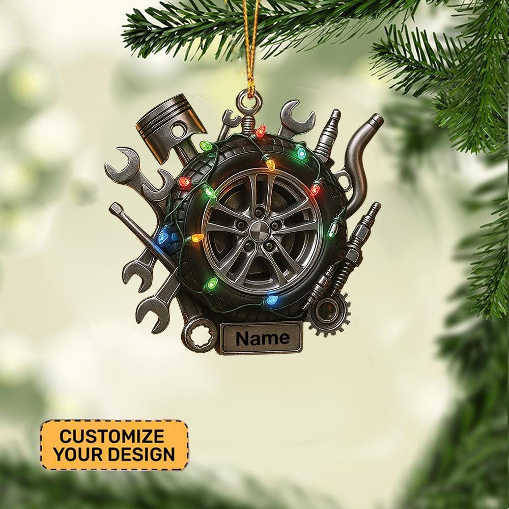 Discover Personalized Auto Mechanic Christmas Ornament, Car Repair Ornament Gift, Garage Tools & Tire Holiday Decor Christmas Decor
