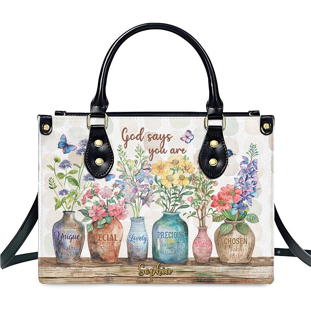 Discover Personalized God Says You Are Leather Handbag, Christian Gift, God Faith Believers, Gift For Jesus Lovers Bags