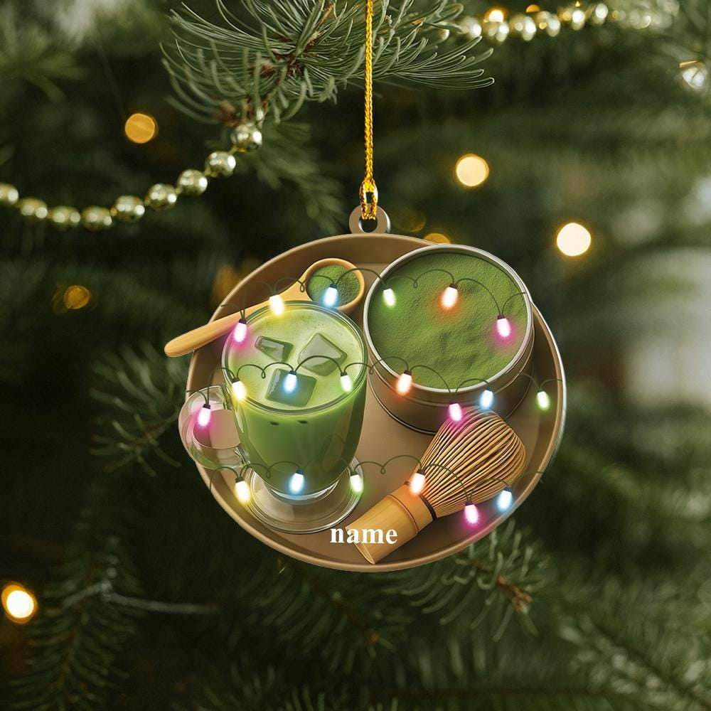 Discover Personalized Matcha Set Christmas Ornament, Matcha Latte Flat 2D Ornament Gift, Matcha Green Tea Ornament, Japanese Green Tea Ornament