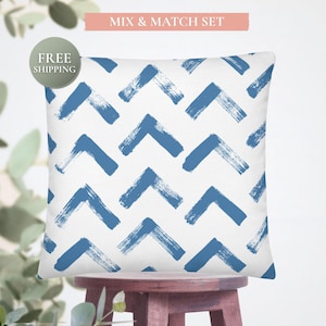 Blue Chevron Pillow or Cover Only – 22x22 or 18x18 Sizes – Brushstroke Coastal Accent from Coastal Bloom Collection