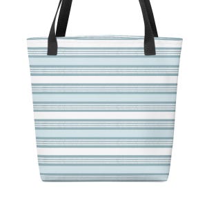 Aqua Turquoise Striped Tote Bag – Durable, Chic, Reusable, Trendy Carry All – Good for Beach, Market, Shopping, School or Work