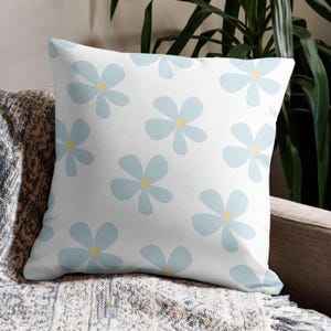 Whimsical Floral Bloom Throw Pillow or Cover in 18x18 or 22x22 Square – Saltwater Sky on White, Mix and Match Coastal Botanical Decor